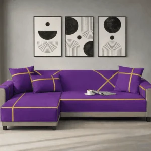 L Shape Velvet Sofa Cover - Purple