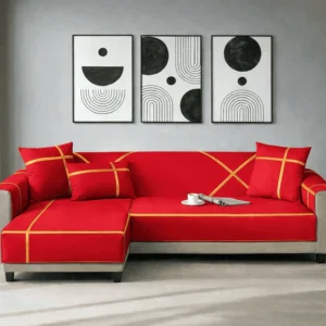 L Shape Velvet Sofa Cover - Red