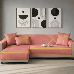 L Shape Velvet Sofa Cover - Rose Gold 8 Seater