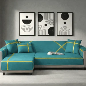L Shape Velvet Sofa Cover - Teal 7 Seater