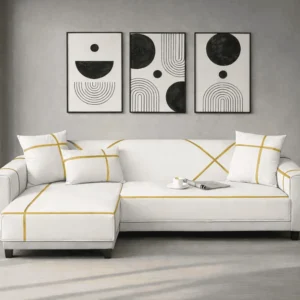 L Shape Velvet Sofa Cover - White 6 Seater