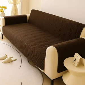 Premium Ultrasonic Quilted Sofa Cover - Brown - Anti Slip 6 Seater