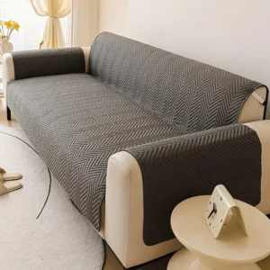 Premium Ultrasonic Quilted Sofa Cover - Grey - Anti Slip 8 Seater