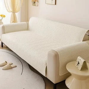 Premium Ultrasonic Quilted Sofa Cover - Off White - Anti Slip 5 seater